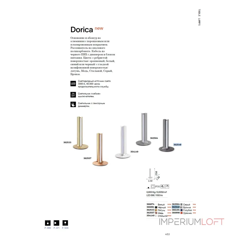 Настольная лампа Ideal Lux DORICA 366081 Настольная лампа Ideal Lux DORICA 366081