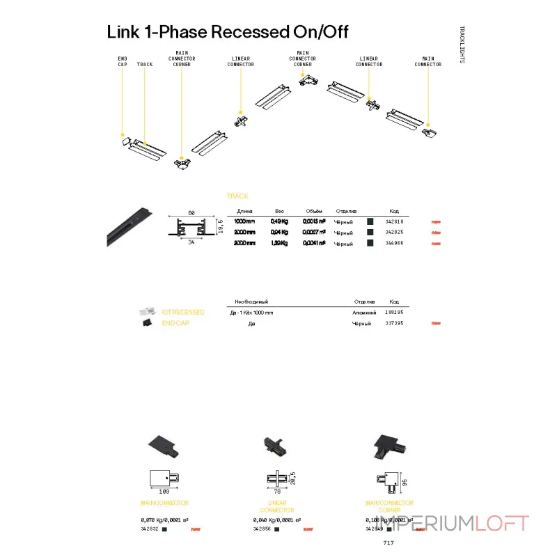 Коннектор 1-Phase Recessed On/Off 230В Ideal Lux LINK MONO 342832