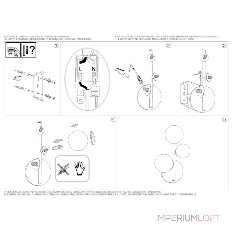 Настенный светильник Ideal Lux PERLAGE 283784 Настенный светильник Ideal Lux PERLAGE 283784
