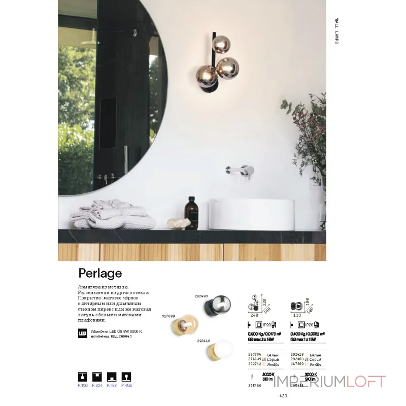 Настенный светильник Ideal Lux PERLAGE 283784 Настенный светильник Ideal Lux PERLAGE 283784