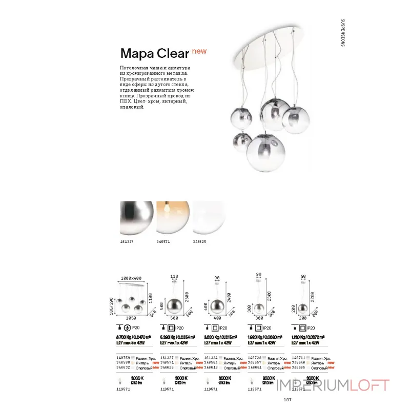 Подвесной светильник Ideal Lux MAPA CLEAR 346540 Подвесной светильник Ideal Lux MAPA CLEAR 346540