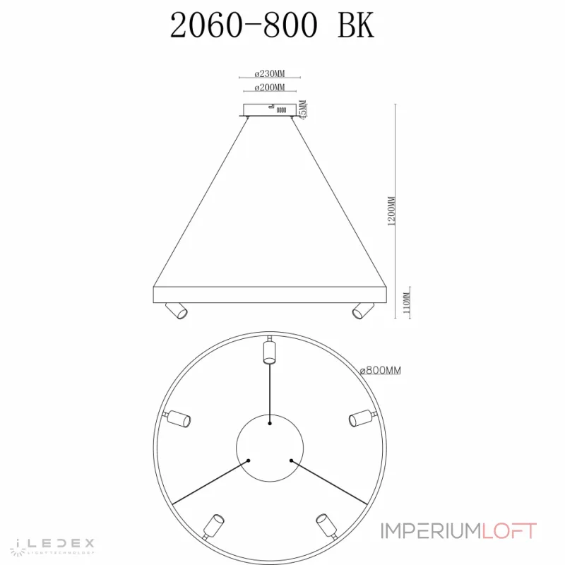 Подвесная люстра iLedex Vision 2060-D800 BK Подвесная люстра iLedex Vision 2060-D800 BK