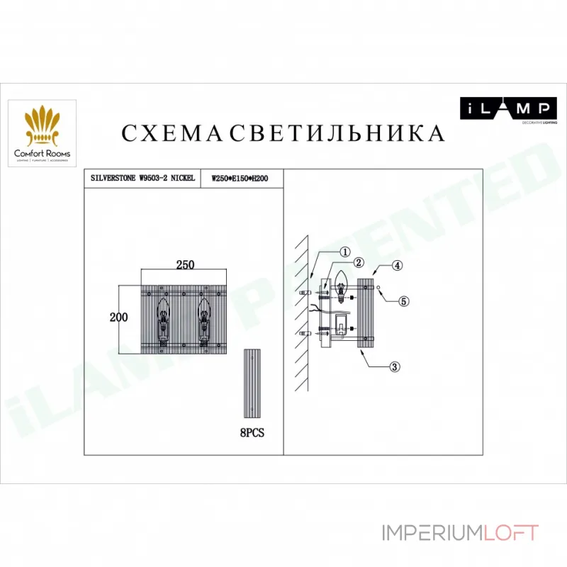 Настенный светильник iLamp SILVERSTONE W9503-2 NICKEL