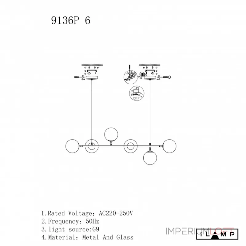 Подвесной светильник iLamp GOLDEN 9136P/6 BLACK&WHITE