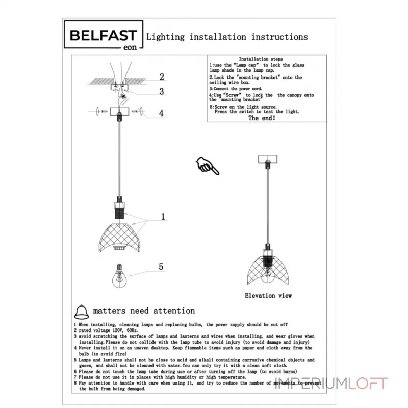 Подвесной светильник Belfast Clifton D33331-1 GL GR Подвесной светильник Belfast Clifton D33331-1 GL GR