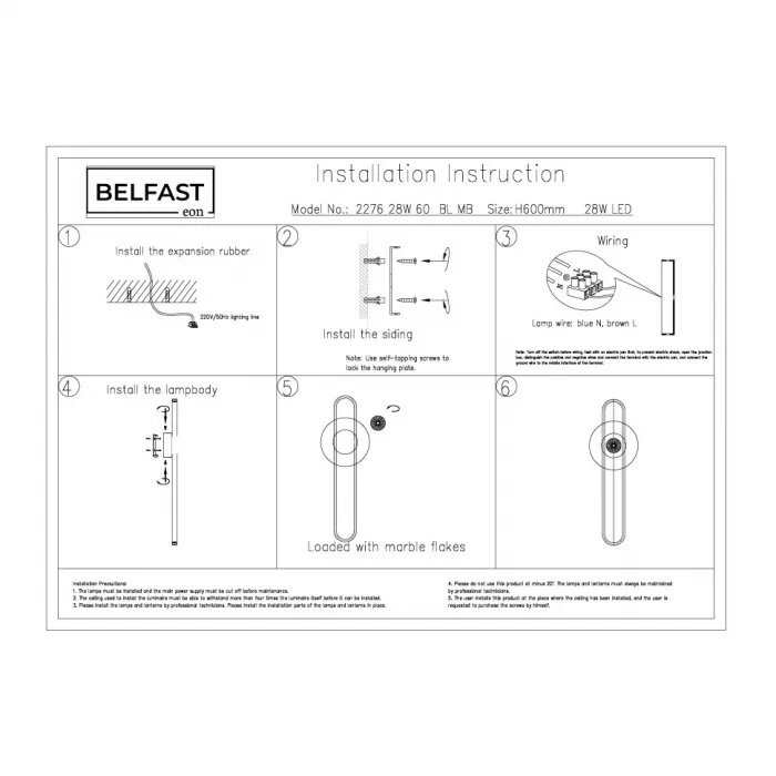 Настенный светильник Belfast Ravenhill 2276 28W 60 BL MB Черный / Камень от ImperiumLoft