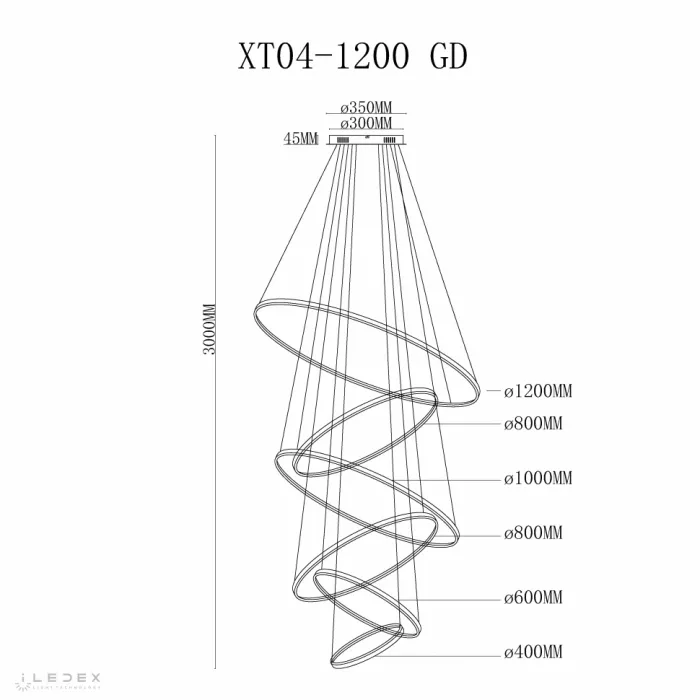 Светильник подвесной iLedex Axis XT04-D1200 GD от ImperiumLoft