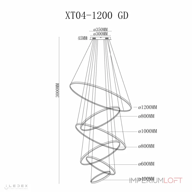 Подвесная люстра iLedex Axis XT04-D1200 GD