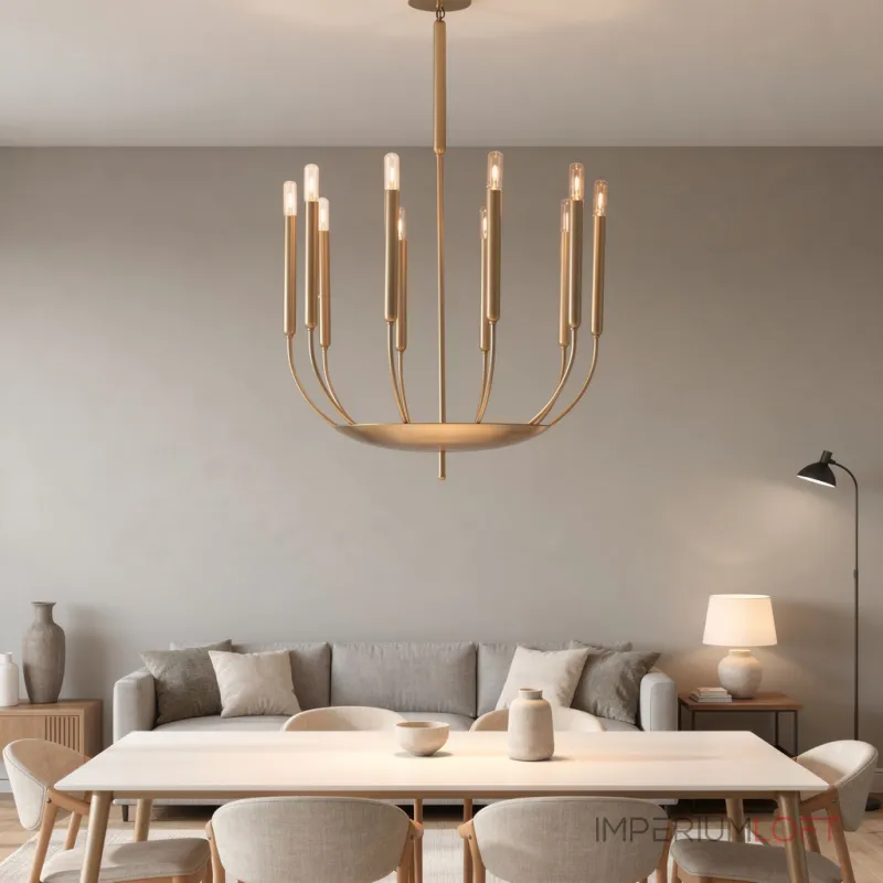 Люстра на штанге RH Quenouilles Round Chandelier D600 Brass в индустриальном стиле
