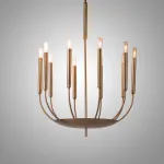 Люстра на штанге RH Quenouilles Round Chandelier D600 Brass в индустриальном стиле