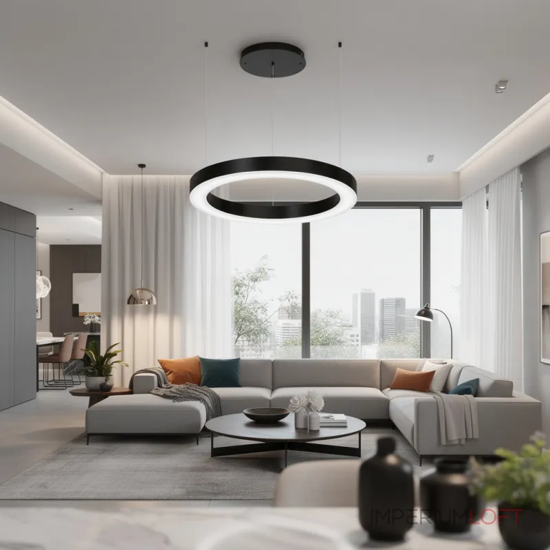 Подвесная люстра Light Ring Horizontal D50 Чёрный с акриловым плафоном