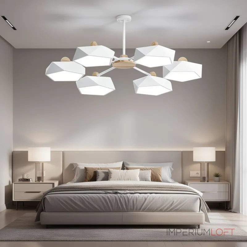 Люстра на штанге GEOMETRIC CH 6 White в лаконичном строгом стиле Люстра на штанге GEOMETRIC CH 6 White в лаконичном строгом стиле