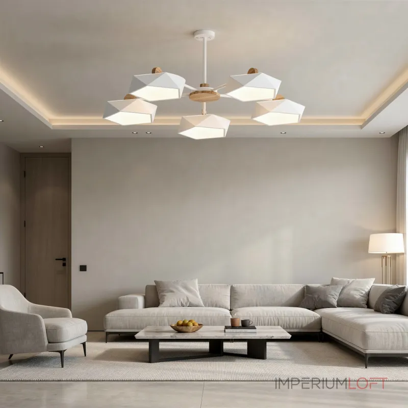 Люстра на штанге GEOMETRIC CH 5 White в лаконичном строгом стиле Люстра на штанге GEOMETRIC CH 5 White в лаконичном строгом стиле