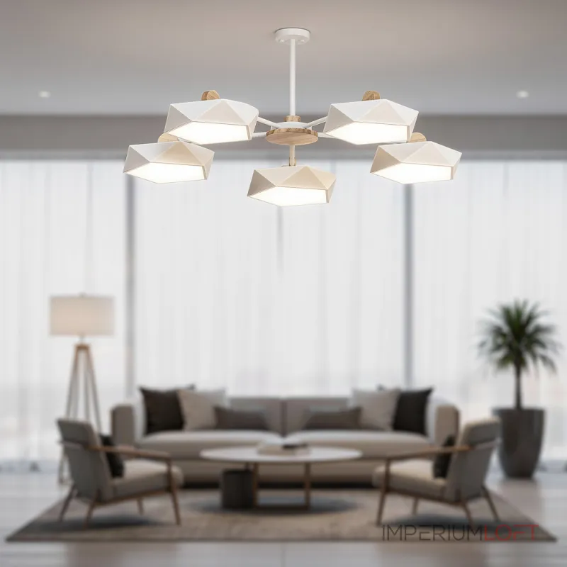 Люстра на штанге GEOMETRIC CH 5 White в лаконичном строгом стиле Люстра на штанге GEOMETRIC CH 5 White в лаконичном строгом стиле