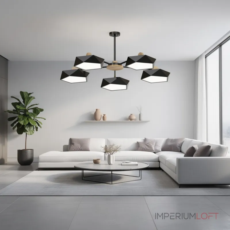 Люстра на штанге GEOMETRIC CH 5 Black в лаконичном строгом стиле Люстра на штанге GEOMETRIC CH 5 Black в лаконичном строгом стиле