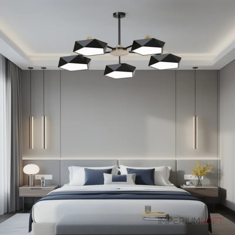 Люстра на штанге GEOMETRIC CH 5 Black в лаконичном строгом стиле Люстра на штанге GEOMETRIC CH 5 Black в лаконичном строгом стиле