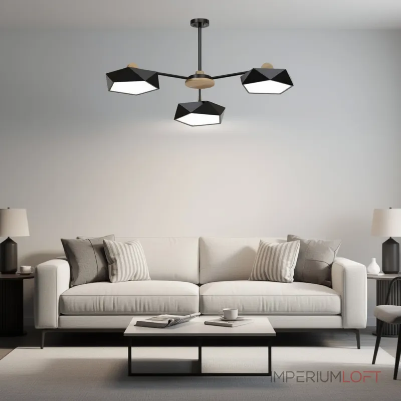 Люстра на штанге GEOMETRIC CH 3 Black в лаконичном строгом стиле Люстра на штанге GEOMETRIC CH 3 Black в лаконичном строгом стиле