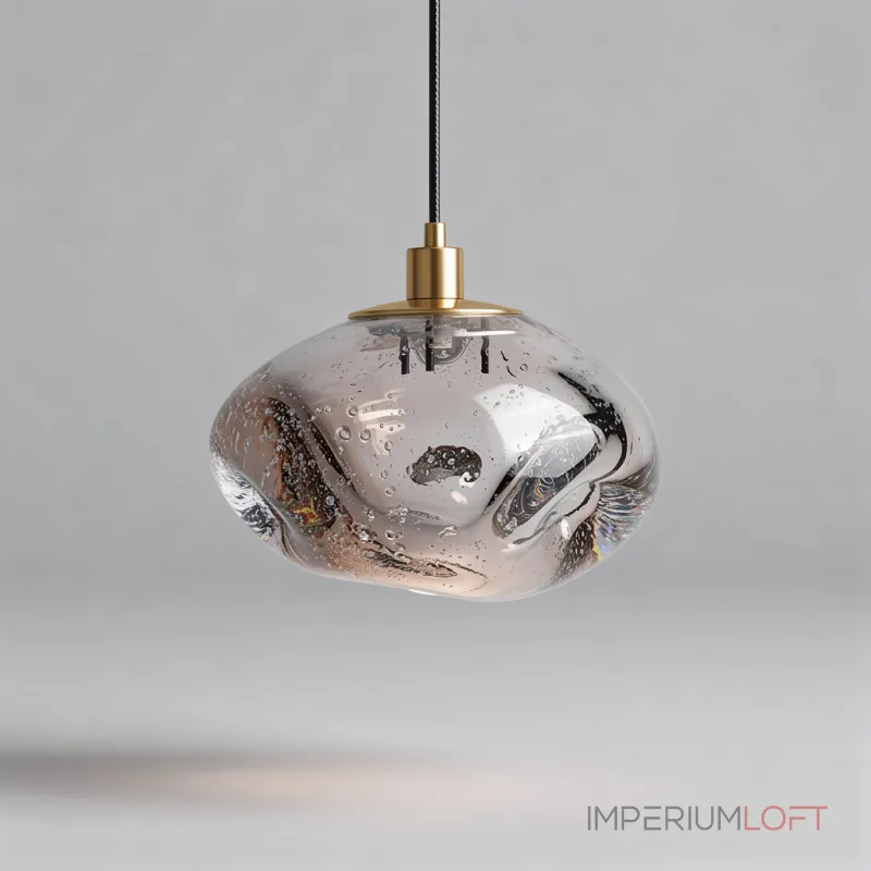 Подвесной светильник ANSEL A Transparent Brass с плафоном неправильной формы из стекла ручной работы с эффектом воздушных пузырьков Подвесной светильник ANSEL A Transparent Brass с плафоном неправильной формы из стекла ручной работы с эффектом воздушных пузырьков