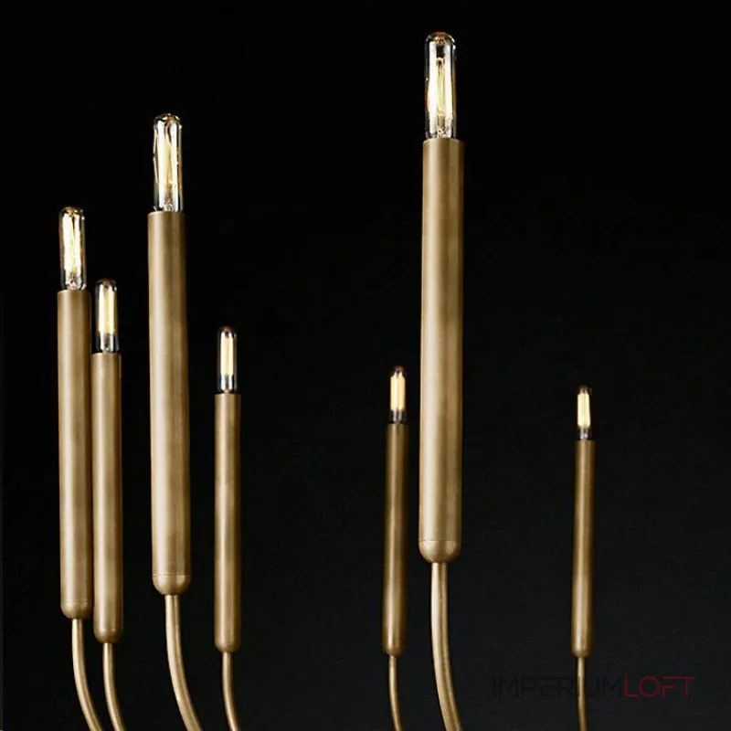Люстра на штанге RH Quenouilles Round Chandelier D900 Brass в индустриальном стиле