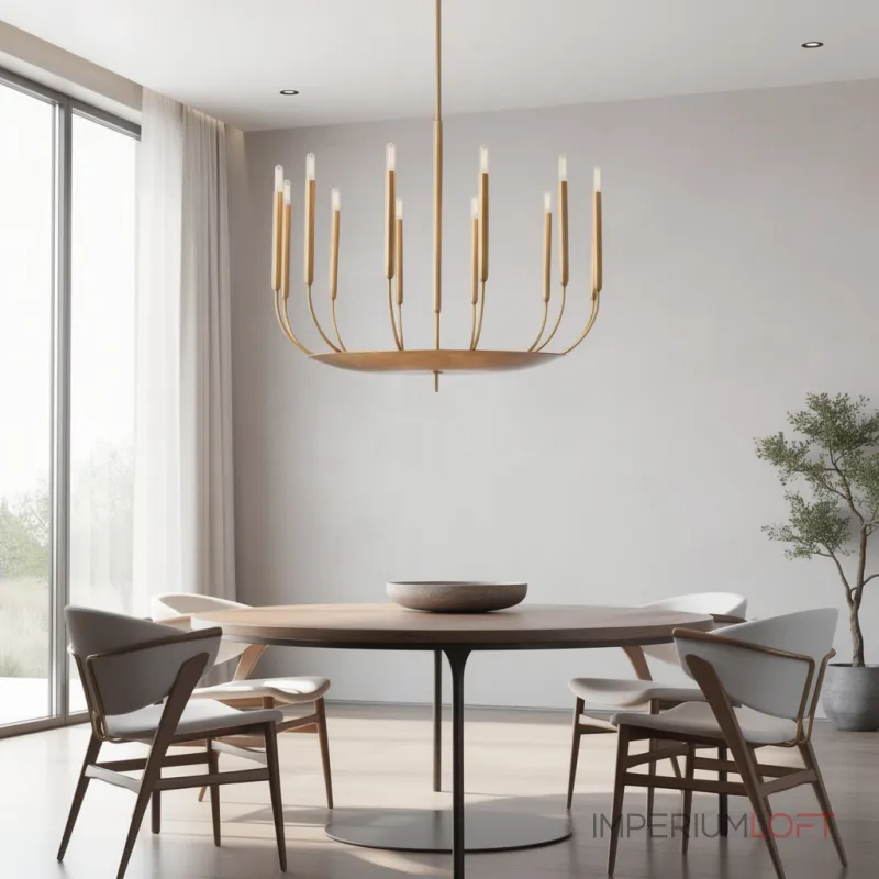 Люстра на штанге RH Quenouilles Round Chandelier D900 Brass в индустриальном стиле