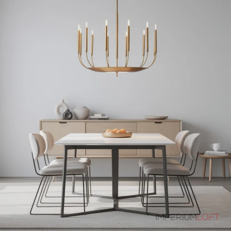 Люстра на штанге RH Quenouilles Round Chandelier D900 Brass в индустриальном стиле