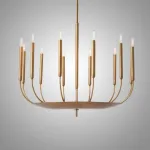 Люстра на штанге RH Quenouilles Round Chandelier D900 Brass в индустриальном стиле