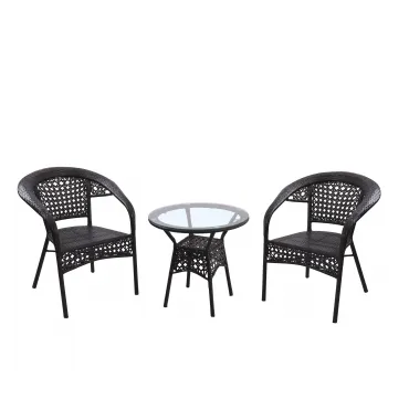 KL01157K Комплект кофейный стол круглый + 2 кресла, темно-коричневый. Стол: d62 h59. Стулья: w45*60 h80.