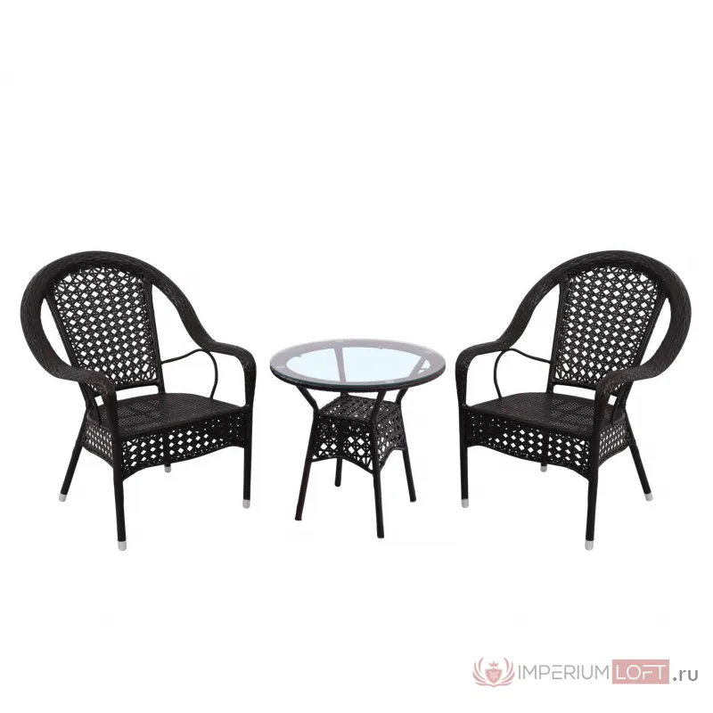 KL01830K,04 Комплект стол круглый + 2 кресла, темно-коричневый. Стол: d62 h59, стул: w70*70 h90, посадочное место: 47*45