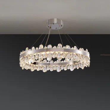 Серия светодиодных люстр с декором из хрустальных пластин с морозным узором на кольцевом корпусе RITZY R1 D80 от ImperiumLoft