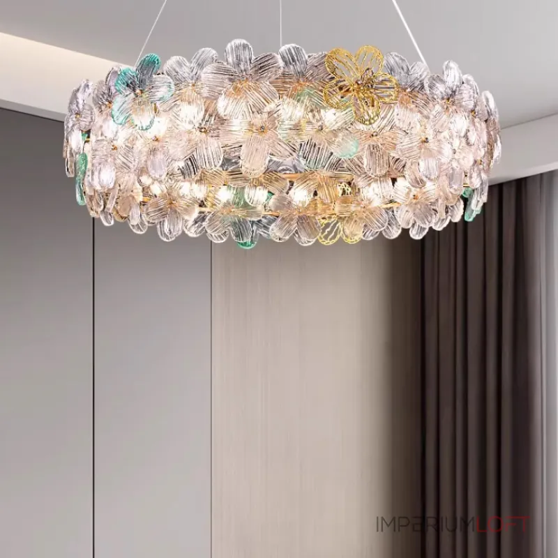 Подвесная люстра с цветочным декором из металла и прозрачного и окрашенного стекла на кольцевом каркасе TOTTI B D85 Transparent от ImperiumLoft Подвесная люстра с цветочным декором из металла и прозрачного и окрашенного стекла на кольцевом каркасе TOTTI B D85 Transparent от ImperiumLoft