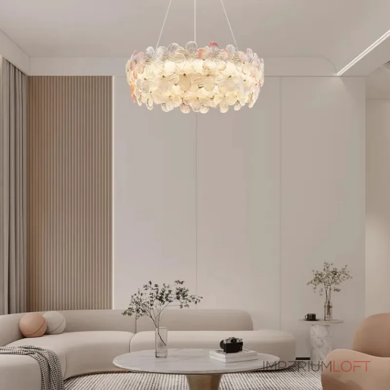 Светодиодная люстра с цветочным декором из прозрачного и окрашенного стекла на кольцевом каркасе TOTTI D85 Green от ImperiumLoft Светодиодная люстра с цветочным декором из прозрачного и окрашенного стекла на кольцевом каркасе TOTTI D85 Green от ImperiumLoft