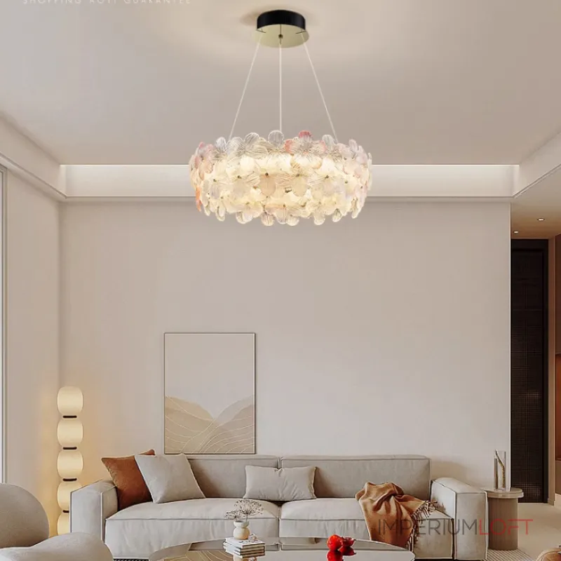 Светодиодная люстра с цветочным декором из прозрачного и окрашенного стекла на кольцевом каркасе TOTTI D85 Green от ImperiumLoft Светодиодная люстра с цветочным декором из прозрачного и окрашенного стекла на кольцевом каркасе TOTTI D85 Green от ImperiumLoft