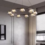Серия люстр с LED-источниками света в полусферических рассеивателях с эффектом льда внутри стеклянных плафонов MAYER RING D60 от ImperiumLoft