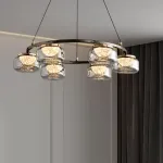 Серия люстр с LED-источниками света в полусферических рассеивателях с эффектом льда внутри стеклянных плафонов MAYER RING D60 от ImperiumLoft