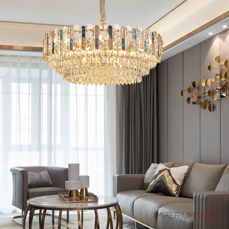 Серия светодиодных люстр с рассеивателями из хрусталя и декоративными вставками из перламутра двух цветов IDERT D80 от ImperiumLoft