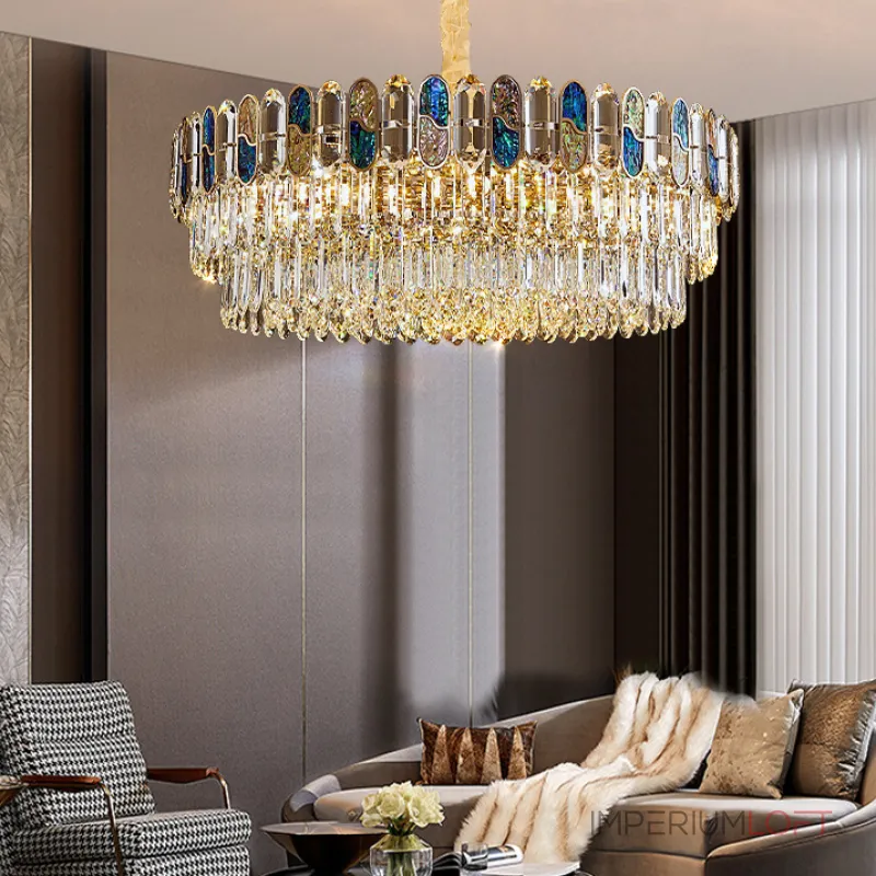 Серия светодиодных люстр с рассеивателями из хрусталя и декоративными вставками из перламутра двух цветов IDERT D80 от ImperiumLoft