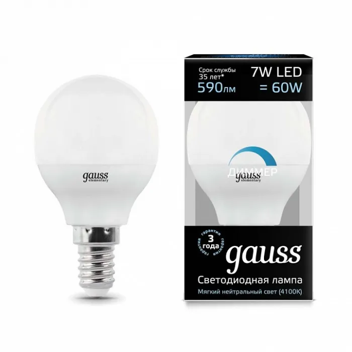 Лампа светодиодная Gauss 1051 E14 7Вт 4100K 105101207-D от ImperiumLoft
