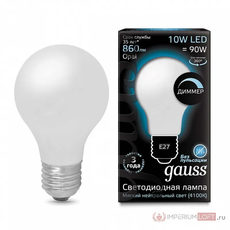 Лампа светодиодная Gauss 1022 E27 10Вт 4100K 102202210 от ImperiumLoft