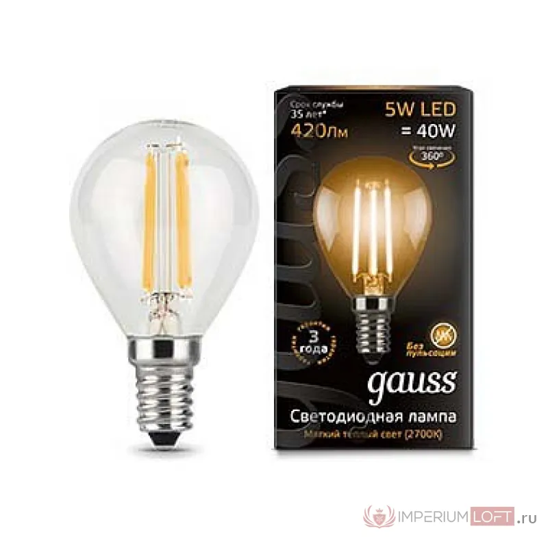 Лампа светодиодная Gauss 1058 E14 5Вт 2700K 105801105 от ImperiumLoft