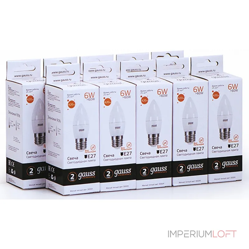 Лампа светодиодная Gauss Led Elementary Candle E27 6Вт 3000K 33216 от ImperiumLoft