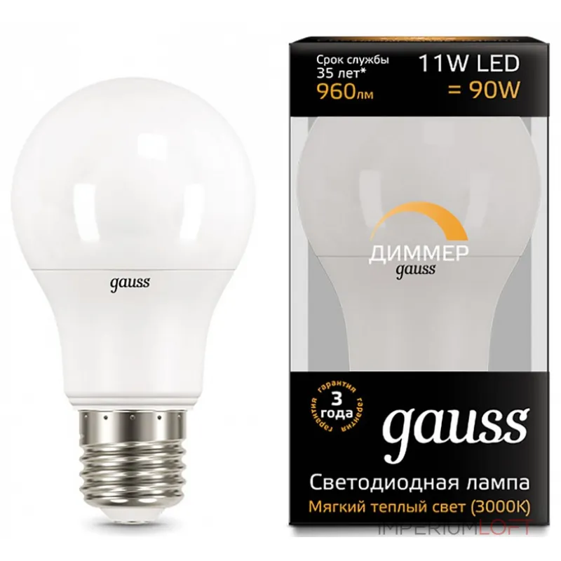 Лампа светодиодная Gauss 1025 E27 11Вт 3000K 102502111-D