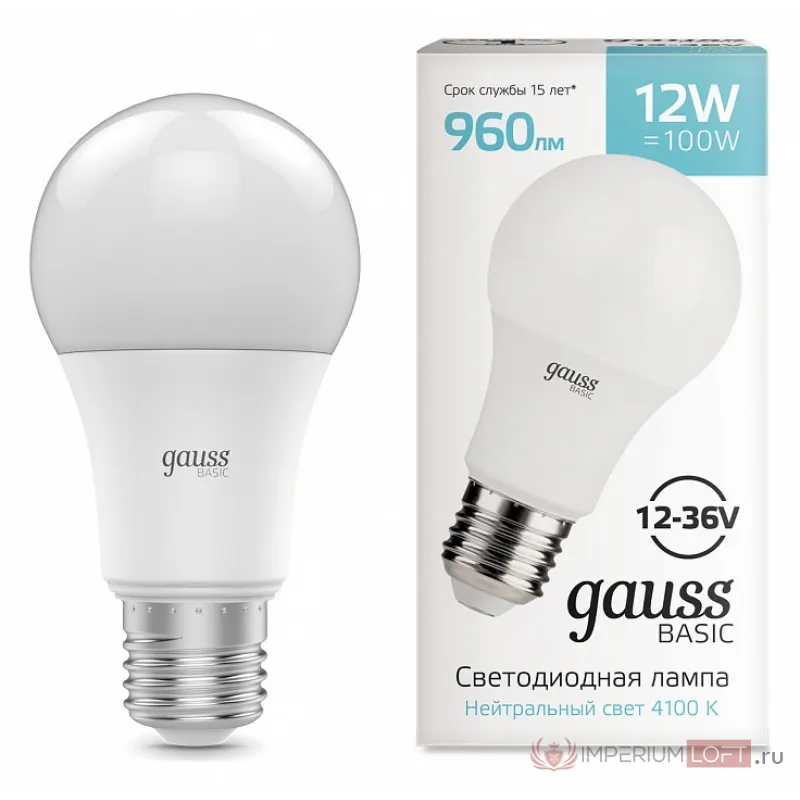 Лампа светодиодная Gauss Basic E27 12Вт 4100K 202402212 от ImperiumLoft