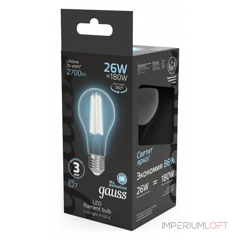 Лампа светодиодная Gauss Filament E27 26Вт 4100K 102902226