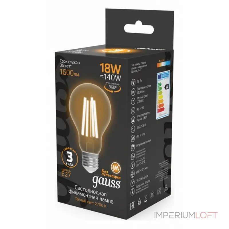 Лампа светодиодная Gauss Filament E27 18Вт 2700K 102902118 Лампа светодиодная Gauss Filament E27 18Вт 2700K 102902118
