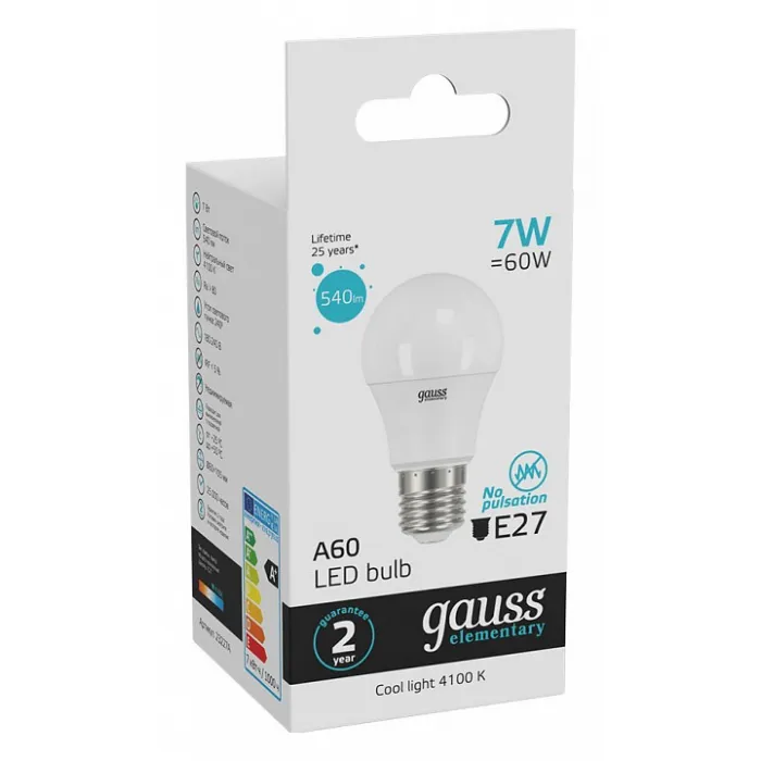 Лампа светодиодная Gauss Led Elementary A60 E27 7Вт 4100K 23227A Цвет арматуры золото Цвет плафонов золото от ImperiumLoft