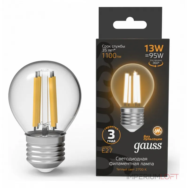 Лампа светодиодная Gauss Filament E27 13Вт 2700K 105802113