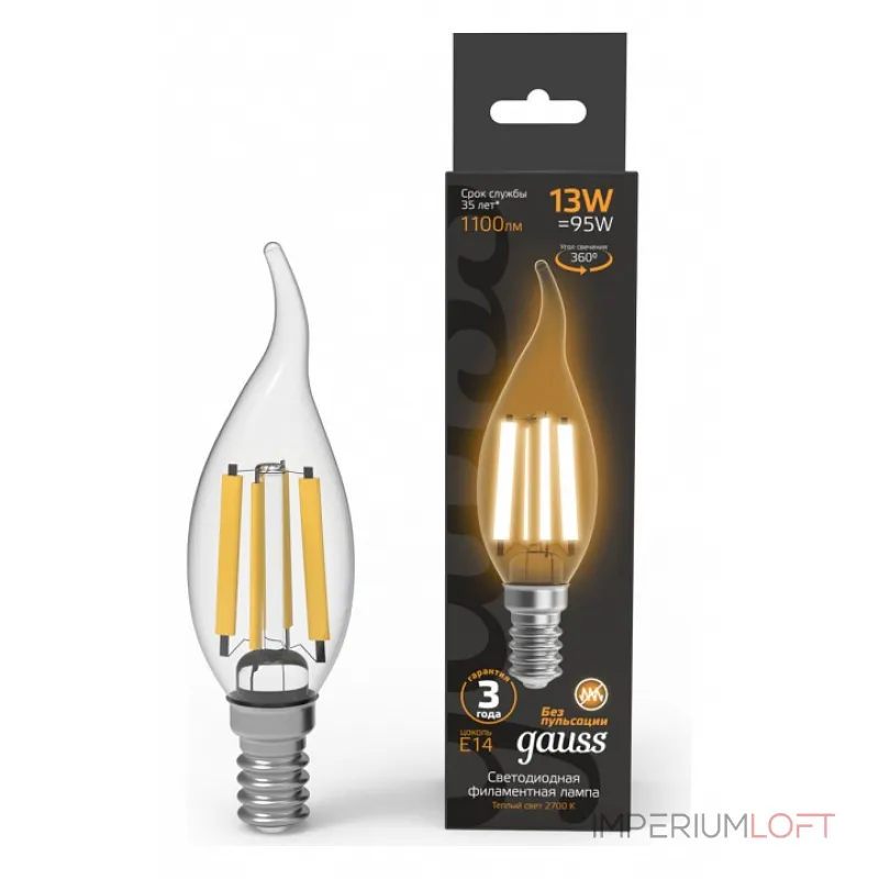 Лампа светодиодная Gauss Filament E14 13Вт 2700K 104801113