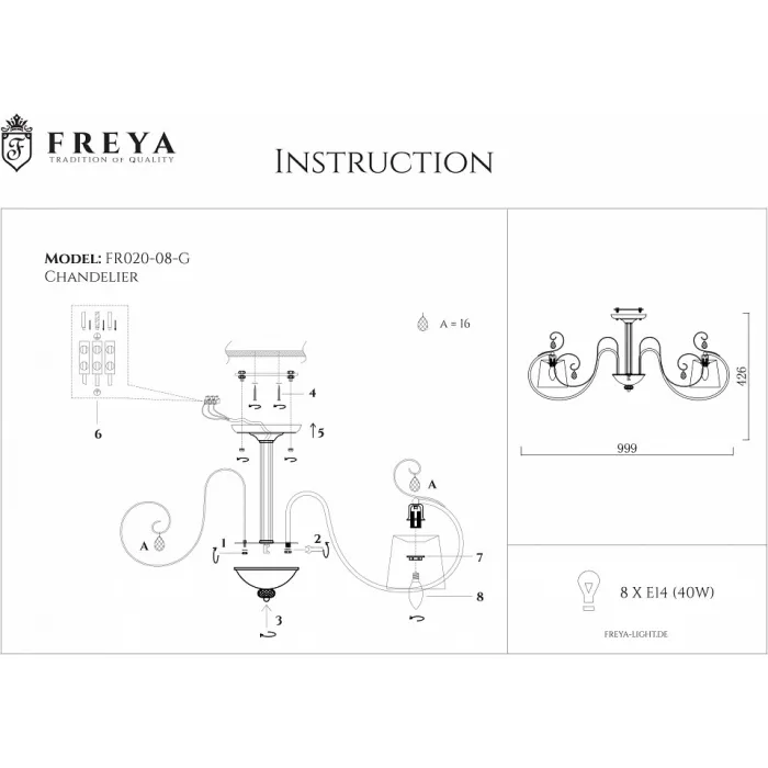 Люстра на штанге Freya Simone FR2020-CL-08-BG от ImperiumLoft