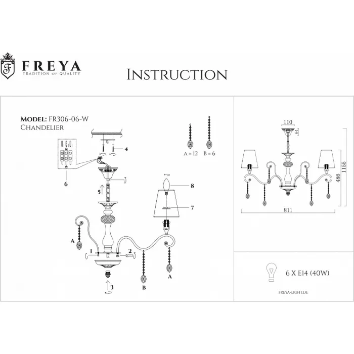 Подвесная люстра Freya Adelaide FR2306-PL-06-W от ImperiumLoft