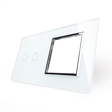 Белая рамка для двухклавишного сенсорного выключателя с розеткой